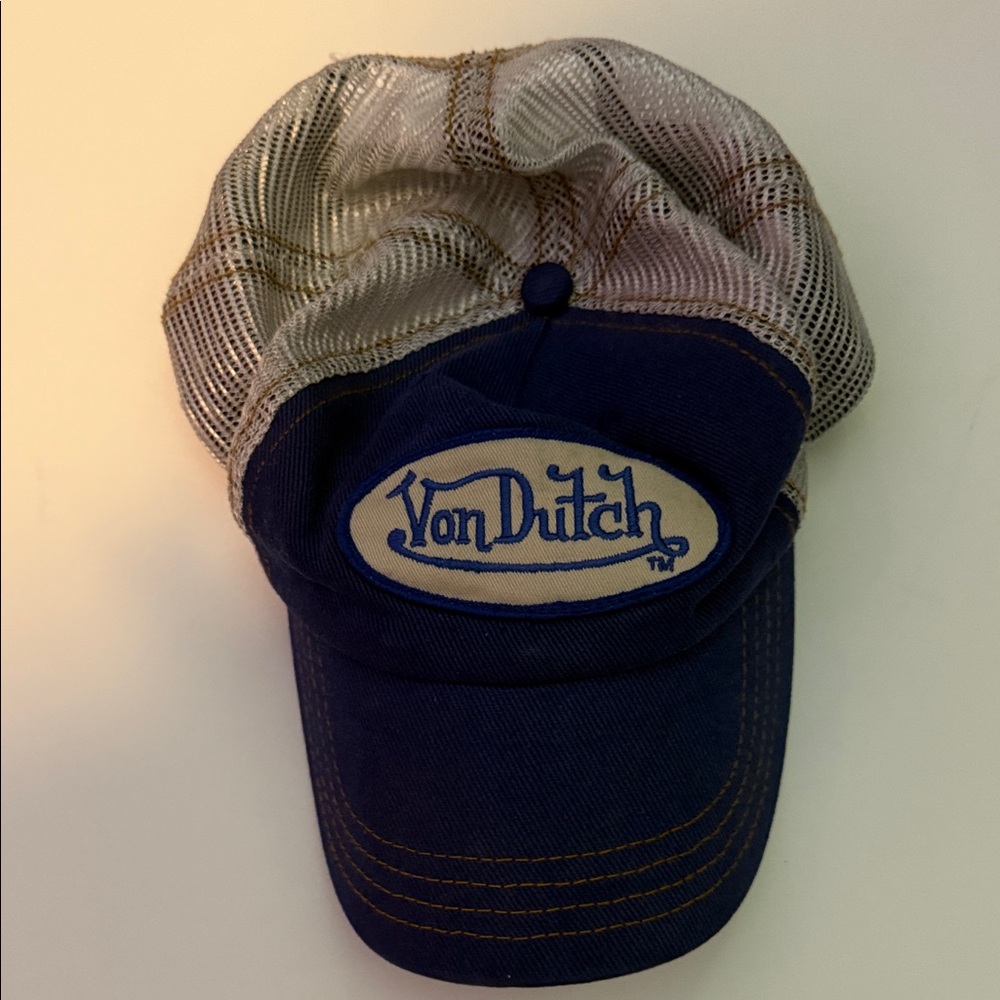 Vintage  Von  Dutch Navy and Beige Mesh Cap